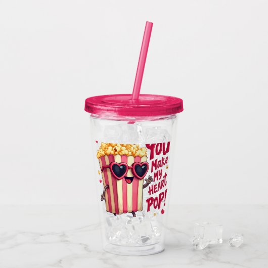 Schattigee Popcorn Valentijn Je maakt mijn hart Po Acryl Drinkbeker (Achterkant ijs)