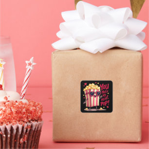 Schattigee Popcorn Valentijn Je maakt mijn hart Po Vierkante Sticker