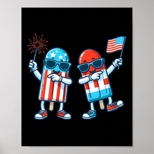 Schattigee Popsicle Amerikaanse vlag 4 juli Patrio Poster (Voorkant)