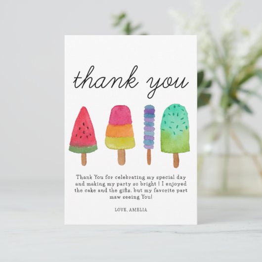 Schattigee Popsicle verjaardagsfeest bedankkaart (Staand voorkant)
