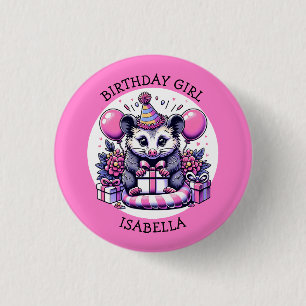 Schattigee Possum Gepersonaliseerd Meisje Verjaard Ronde Button 3,2 Cm
