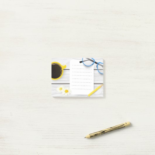 Schattigee Post-it® notes met Koffie en Bloemen (Op bureau)