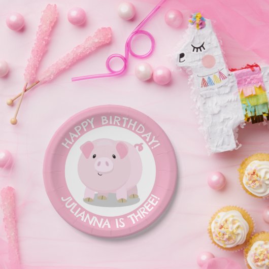 Schattigee Potbelly Pig cartoon Gepersonaliseerde  Papieren Bordje (Feest)