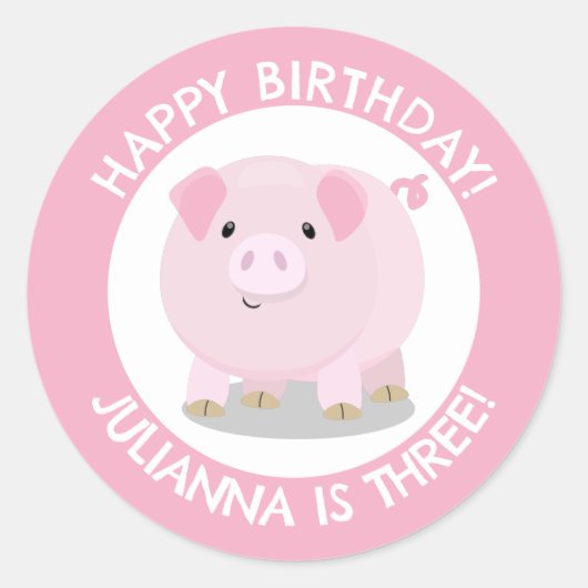 Schattigee Potbelly Pig cartoon Gepersonaliseerde  Ronde Sticker (Voorkant)