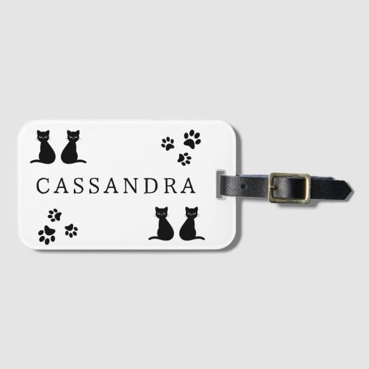 Schattigee poten & katten gepersonaliseerde naam bagagelabel (Voorkant (horizontaal))