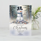 Schattigee prachtige sneeuwman Frosted Landscape F Feestdagenkaart (Staand voorkant)