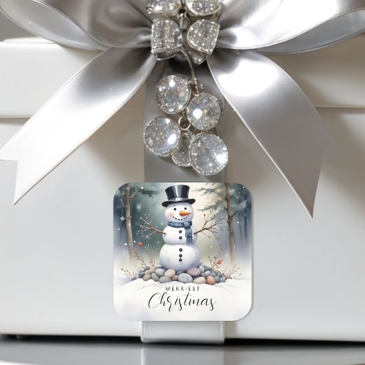 Schattigee prachtige sneeuwman Frosted Landscape F Vierkante Sticker