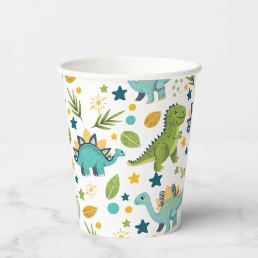 Schattigee Prehistorische Dierenpatroon Dinosaurus Papieren Bekers (Achterkant)