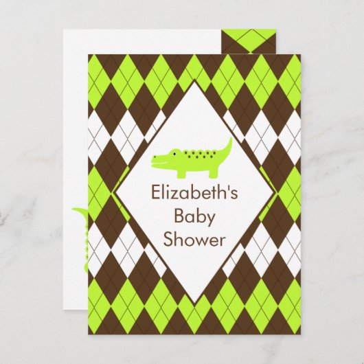 Schattigee Preppy Alligator Baby shower RSVP Post  Uitnodiging Briefkaart (Voorkant / Achterkant)