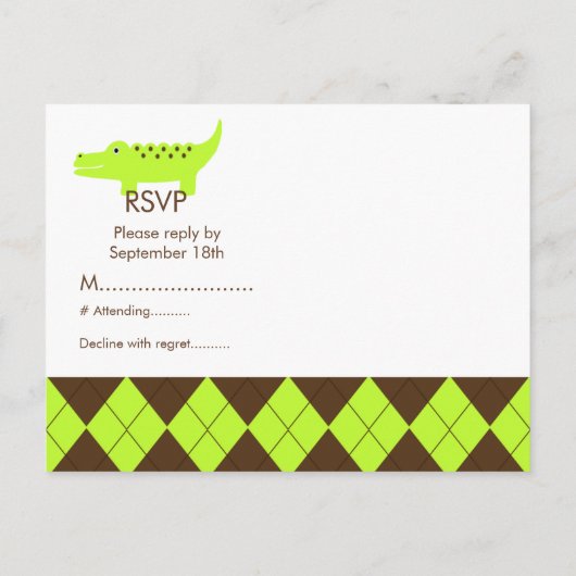 Schattigee Preppy Alligator Baby shower RSVP Post  Uitnodiging Briefkaart (Achterkant)