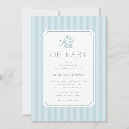 Schattigee Preppy Baby Stroller Baby shower Uitnod Kaart (Voorkant)