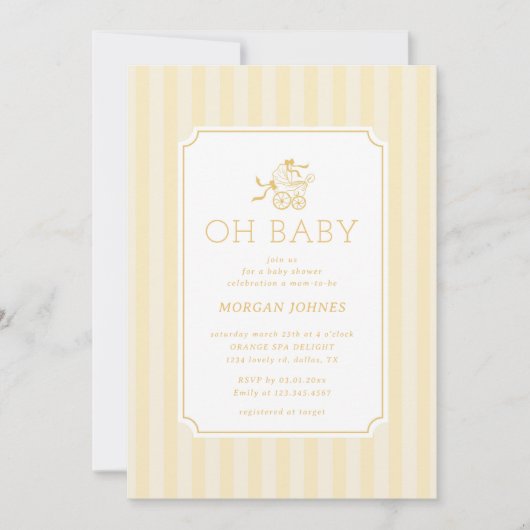Schattigee Preppy Baby Stroller Baby shower Uitnod Kaart (Voorkant)