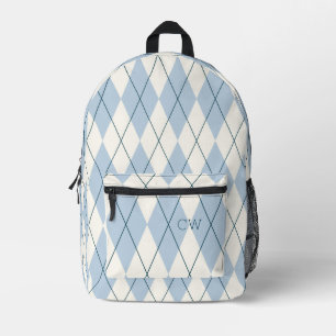 Schattigee Preppy Blue Argyle Print Monogram Initi Bedrukte Rugzak
