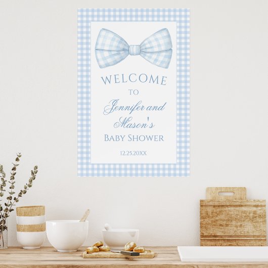 Schattigee Preppy Blue Gingham Bow stropdas Baby B Poster (Keuken)