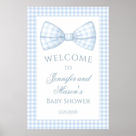 Schattigee Preppy Blue Gingham Bow stropdas Baby B Poster (Voorkant)