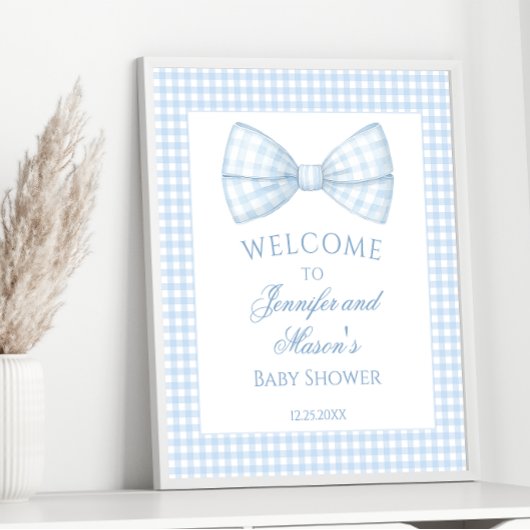 Schattigee Preppy Blue Gingham Bow stropdas Baby B Poster