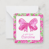 Schattigee Preppy Christmas Pink & Green Bow Enclo Notitiekaartje (Voorkant)