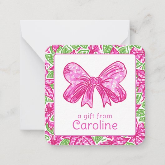 Schattigee Preppy Christmas Pink & Green Bow Enclo Notitiekaartje (Voorkant)
