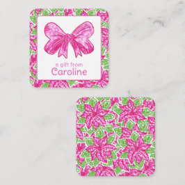 Schattigee Preppy Christmas Pink & Green Bow Enclo Notitiekaartje