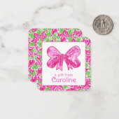 Schattigee Preppy Christmas Pink & Green Bow Enclo Notitiekaartje (Voorkant / Achterkant in situ)