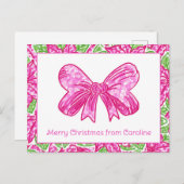 Schattigee Preppy Christmas Pink & Green Bow Feestdagenkaart (Voorkant / Achterkant)