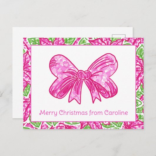 Schattigee Preppy Christmas Pink & Green Bow Feestdagenkaart (Voorkant / Achterkant)