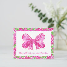 Schattigee Preppy Christmas Pink & Green Bow