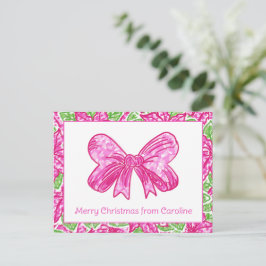 Schattigee Preppy Christmas Pink & Green Bow Feestdagenkaart