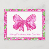 Schattigee Preppy Christmas Pink & Green Bow Feestdagenkaart (Voorkant)