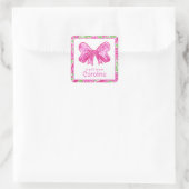 Schattigee Preppy Christmas Pink & Green Bow Vierkante Sticker (Tas)