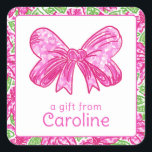 Schattigee Preppy Christmas Pink & Green Bow Vierkante Sticker<br><div class="desc">PreppyPrint.com - Vier Kerstmis in stijl! Voeg uw persoonlijke touch toe. Breng dit ontwerp ook over op de producten van uw keuze! Bezoek mijn designerwinkel,  PreppyPrint.com,  voor het coördineren van items.</div>