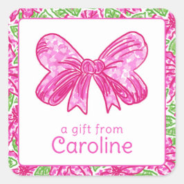 Schattigee Preppy Christmas Pink & Green Bow Vierkante Sticker