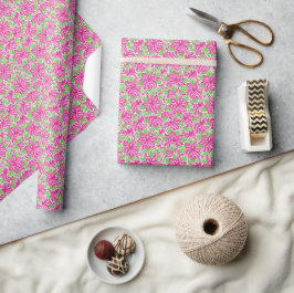 Schattigee Preppy Christmas Pink & Green Poinsetti Cadeaupapier