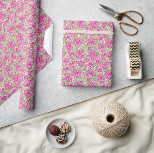 Schattigee Preppy Christmas Pink & Green Poinsetti Cadeaupapier