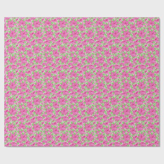 Schattigee Preppy Christmas Pink & Green Poinsetti Cadeaupapier (Vlak)