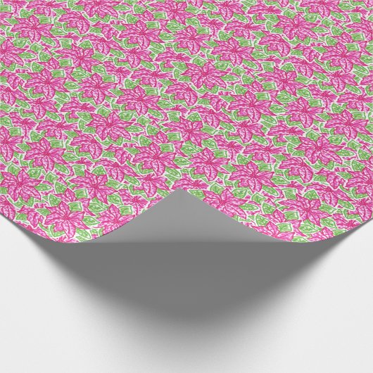 Schattigee Preppy Christmas Pink & Green Poinsetti Cadeaupapier (Hoek)