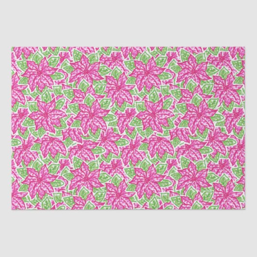 Schattigee Preppy Christmas Pink & Green Poinsetti Tissuepapier (Voorkant)