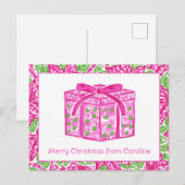 Schattigee Preppy Christmas Roze & Groen Cadeau Feestdagenkaart (Voorkant / Achterkant)