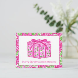 Schattigee Preppy Christmas Roze & Groen Cadeau Feestdagenkaart