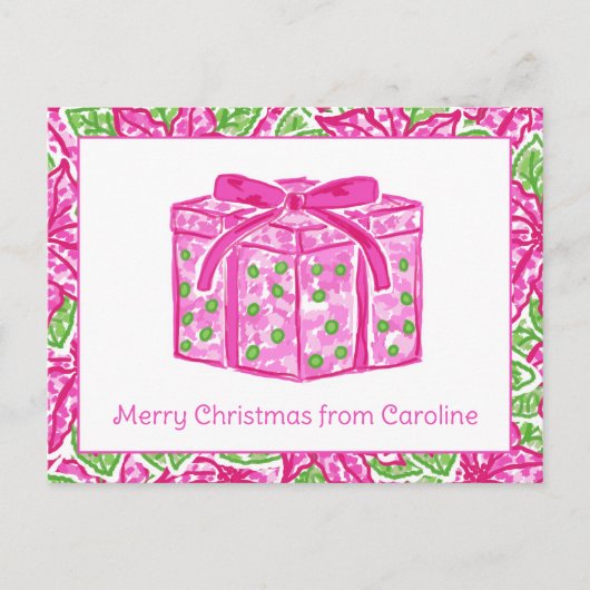 Schattigee Preppy Christmas Roze & Groen Cadeau Feestdagenkaart (Voorkant)