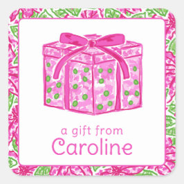Schattigee Preppy Christmas Roze & Groen Cadeau Vierkante Sticker