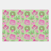 Schattigee Preppy Kerst Roze & Groene Cadeaus & Bo Inpakpapier Vel (Voorkant 3)