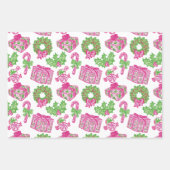 Schattigee Preppy Kerst Roze & Groene Cadeaus & Bo Inpakpapier Vel (Voorkant 2)