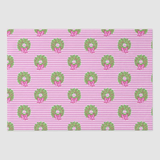 Schattigee Preppy Kerst Roze & Groene Chevron Kran Tissuepapier (Voorkant)