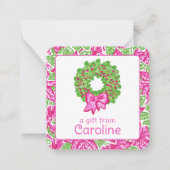 Schattigee Preppy Kerst Roze Groene Krans Behuizin Notitiekaartje (Voorkant)