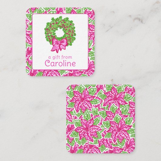 Schattigee Preppy Kerst Roze Groene Krans Behuizin Notitiekaartje (Voorkant / Achterkant)