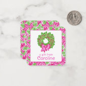 Schattigee Preppy Kerst Roze Groene Krans Behuizin Notitiekaartje (Voorkant / Achterkant in situ)