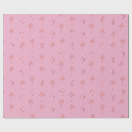 Schattigee Preppy Palmbomen en Cactus Retro Roze Cadeaupapier (Vlak)