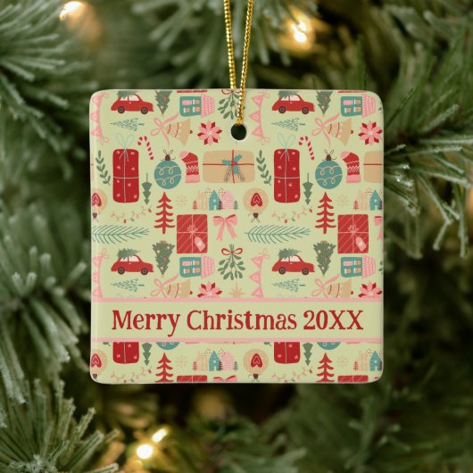 Schattigee  Preppy Pink en Mint Green Christmas C Keramisch Ornament (Boom)