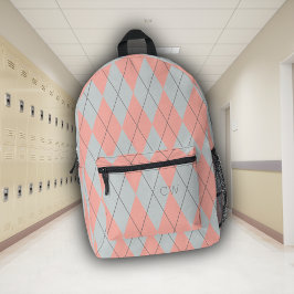 Schattigee Preppy Roze Argyle Print Monogram Initi Bedrukte Rugzak